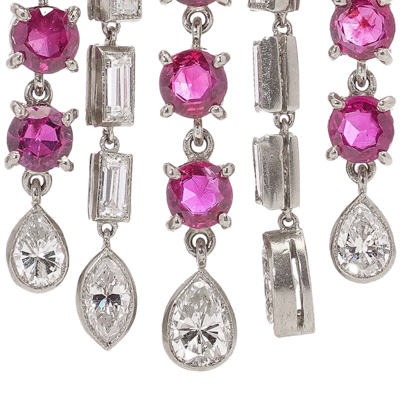 Platinum Art Deco Ruby and Diamond Chandelier Earrings - image 5