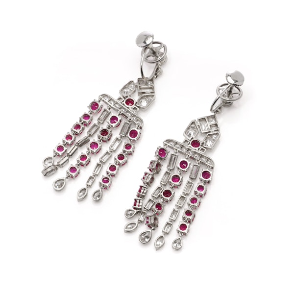 Platinum Art Deco Ruby and Diamond Chandelier Earrings - image 2