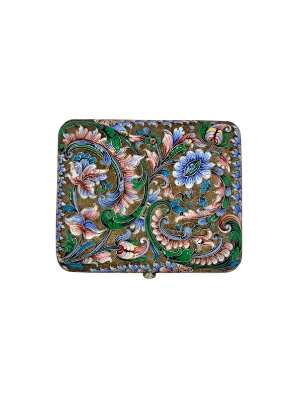 Antique russian silver cloisonné enamel cigarette case, Moscow, c.1900. - image 2