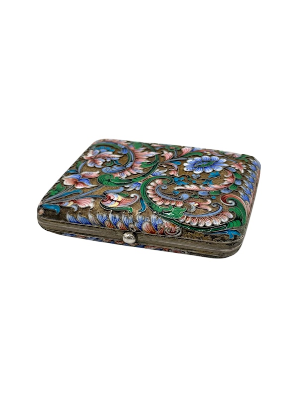 Antique russian silver cloisonné enamel cigarette case, Moscow, c.1900. - image 3