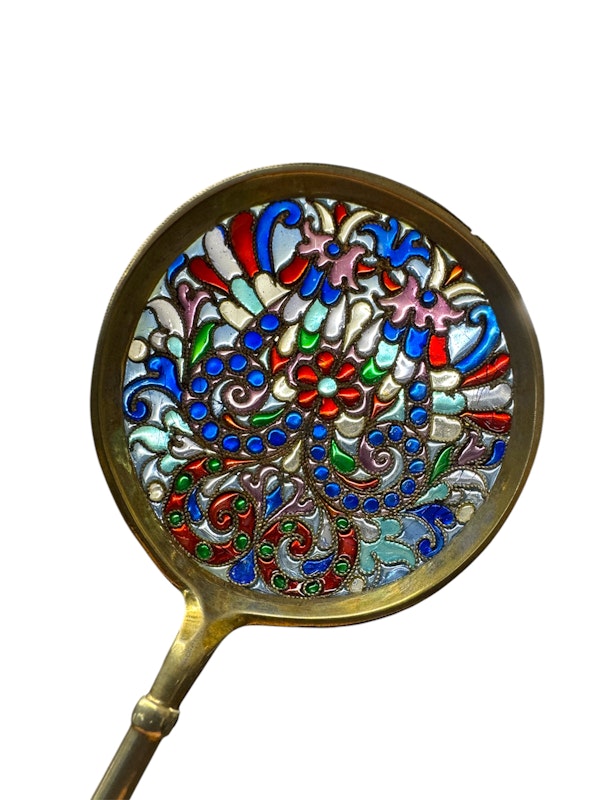 Russian silver gild and pique-á-jour enamel spoon, Moscow, c.1980s - image 4