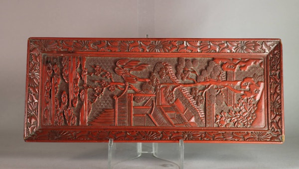 Chinese finely carved cinnabar lacquer scroll tray, Kangxi (1662-1722) - image 4