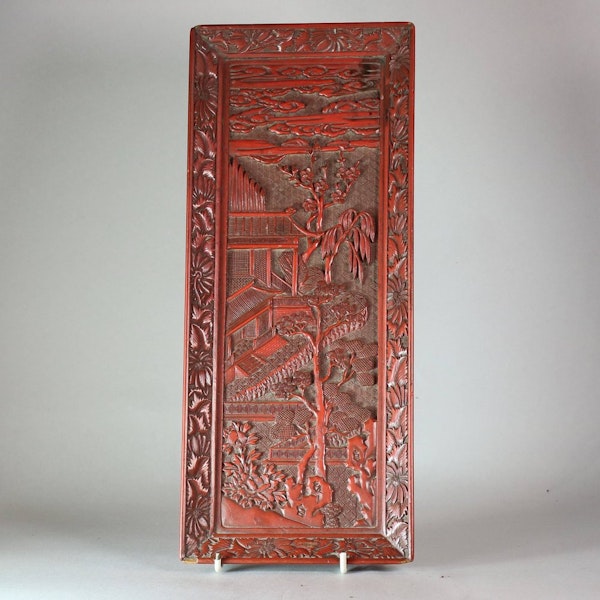 Chinese finely carved cinnabar lacquer scroll tray, Kangxi (1662-1722) - image 1