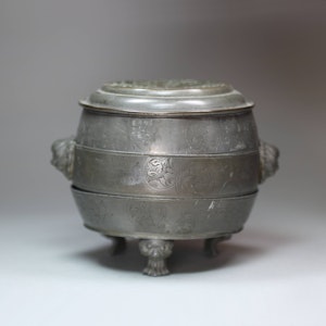 Chinese pewter three-tier box, late 18th/early 19th century