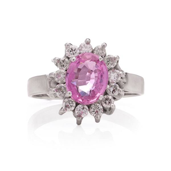 18kt white gold pink sapphire and diamond cluster ring. - image 2