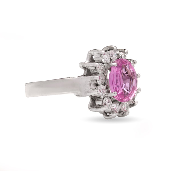 18kt white gold pink sapphire and diamond cluster ring. - image 3