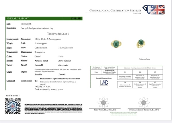 18kt. yellow gold dome 7.50 ct. cabochon emerald ring. - image 8