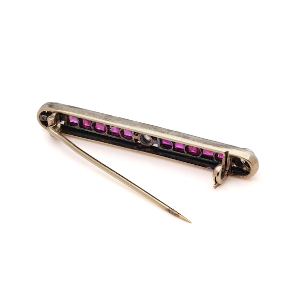 Antique 9kt Gold and Silver Bar Brooch with diamonds and rubies - image 6