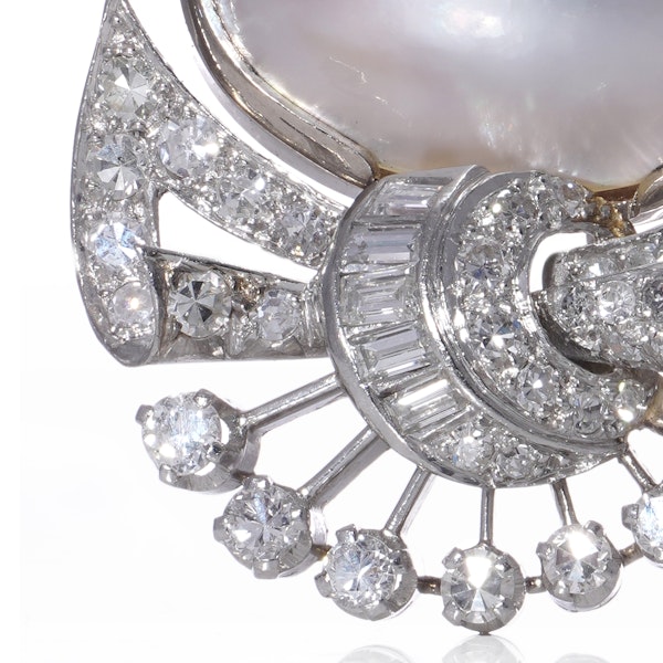 Vintage Platinum Half Pearl and Diamond Clip-On Earrings. - image 3