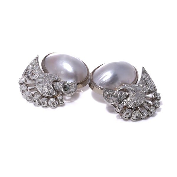 Vintage Platinum Half Pearl and Diamond Clip-On Earrings. - image 5