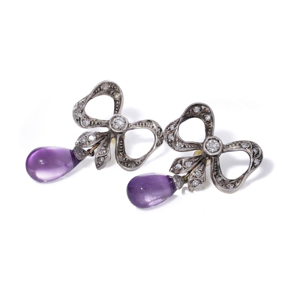 14kt gold and silver night and day amethyst bow earrings - image 5