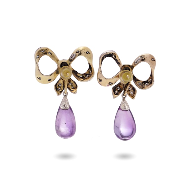 14kt gold and silver night and day amethyst bow earrings - image 3