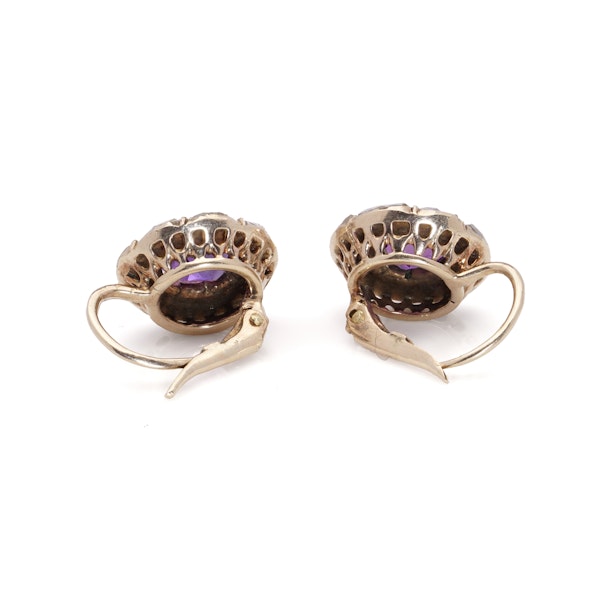 Victorian 9kt Gold Amethyst Diamond Cluster Earrings - image 4