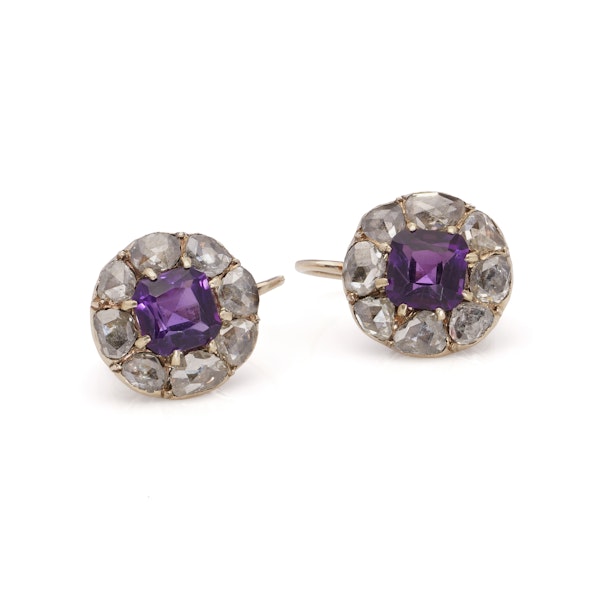 Victorian 9kt Gold Amethyst Diamond Cluster Earrings - image 5