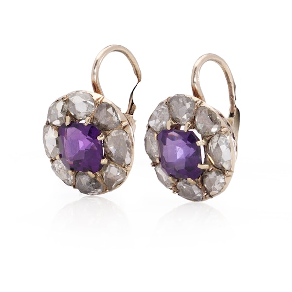 Victorian 9kt Gold Amethyst Diamond Cluster Earrings - image 3