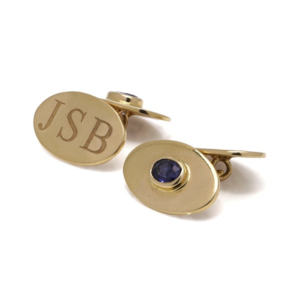 14kt Gold Cufflinks with Oval blue Sapphire - image 4