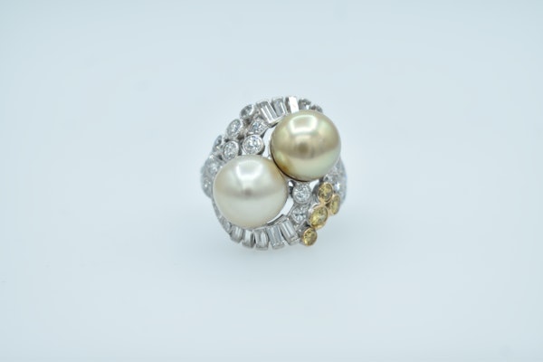 Natural Pearl & Intense Fancy Yellow Diamond Ring - image 1