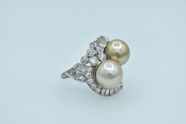 Natural Pearl & Intense Fancy Yellow Diamond Ring - image 3