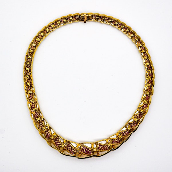 Vintage Mauboussin Gold, Ruby and Mother of Pearl Necklace, Circa 1970 - image 5