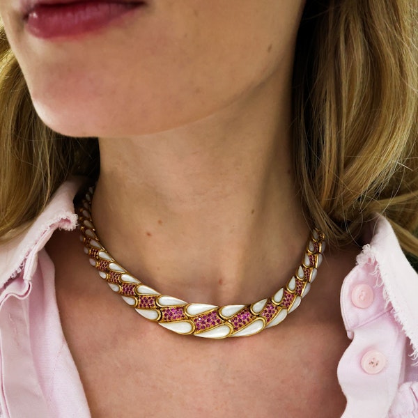 Vintage Mauboussin Gold, Ruby and Mother of Pearl Necklace, Circa 1970 - image 2