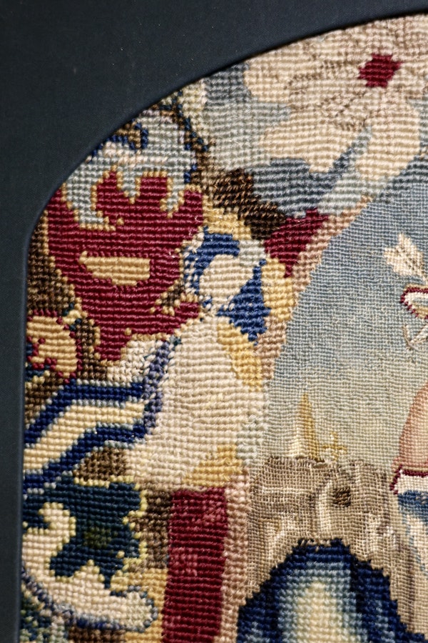 A very finely Embroidered Gros and Petit Point, Silk and Wool, Embroidered Panel "Shepherd & Shepherdess", previously a chair back rest.   French. Circa 1740 - 1750, (later frame & mount) - image 5