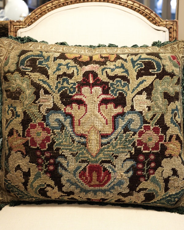 An exceptional panel of fine English Silk & Wool Needlepoint. Circa 1740. Presented as a cushion, with later backing & Trim. - image 2