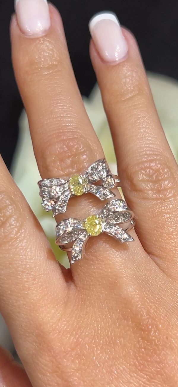 Yellow diamond bow rings - image 2