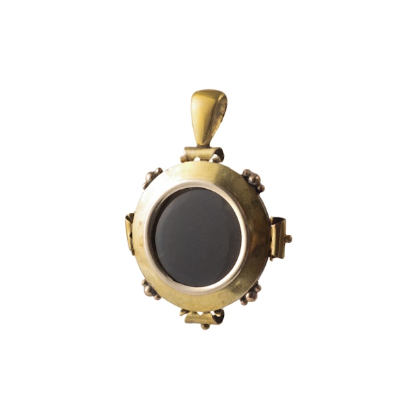 Banded Agate Enamel Gold Pendant Locket - image 2