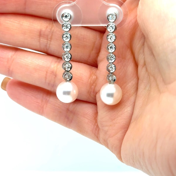 natural pearl and diamond drop earrings - image 1