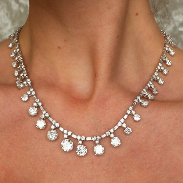 Vintage French Diamond and Platinum Riviére Necklace, 37.84 Carats, Circa 1950 - image 4