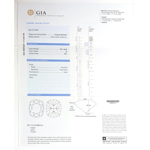 Modern Cushion Cut Diamond and Platinum Ring, 3.01 Carats G VS1 - image 6