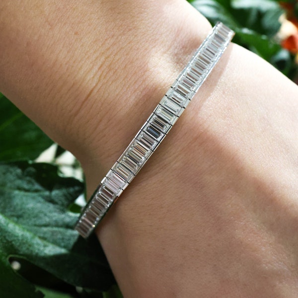 Modern Baguette Cut Diamond and Platinum Line Bracelet, 11.46ct - image 3