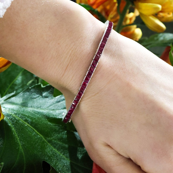 Modern Ruby and Platinum Line Bracelet, 8.90ct - image 2