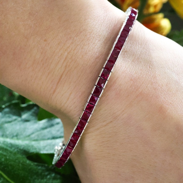 Modern Ruby and Platinum Line Bracelet, 8.90ct - image 3