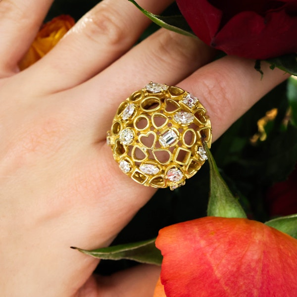 Vintage Andrew Grima Diamond and Gold Bombé Ring, 1969 - image 3