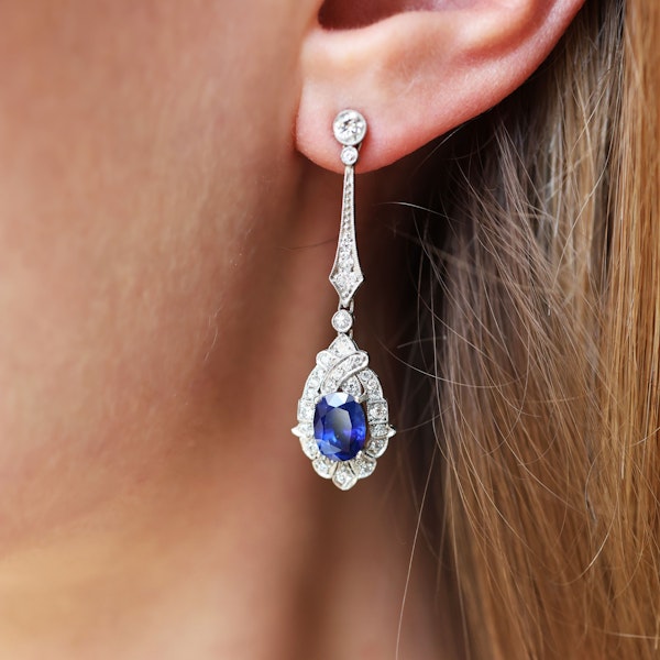 Modern Sapphire, Diamond and Platinum Drop Earrings, 4.50ct Carats - image 2