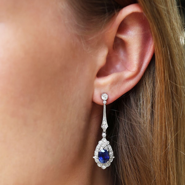 Modern Sapphire, Diamond and Platinum Drop Earrings, 4.50ct Carats - image 3