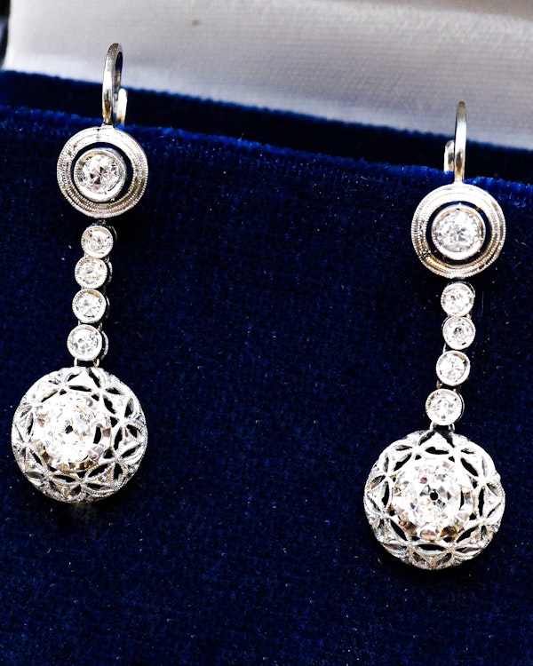 Platinum Antique, Art Deco Diamond Drop Earrings Circa 1925 - image 4