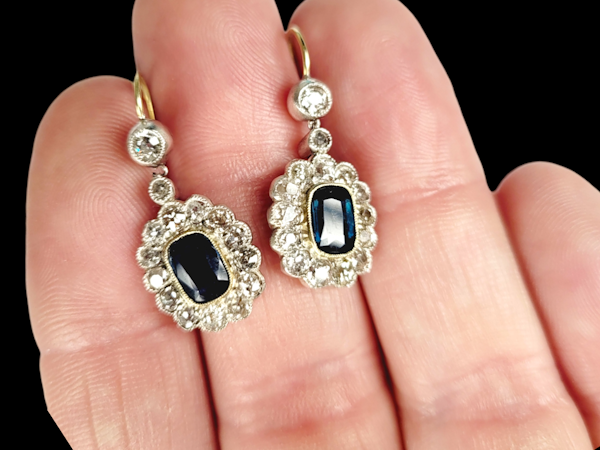 Antique sapphire and diamond cluster drop earrings SKU: 7863 DBGEMS - image 2