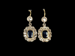 Antique sapphire and diamond cluster drop earrings SKU: 7863 DBGEMS