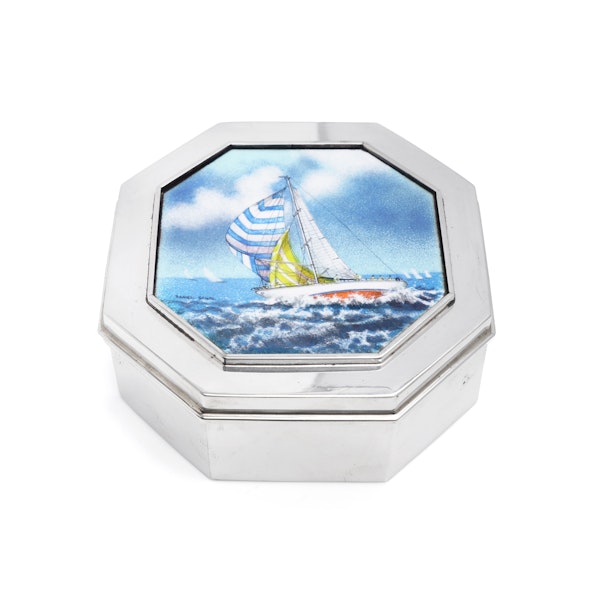 Schroth Jewelers silver and enamel octagonal box - image 2