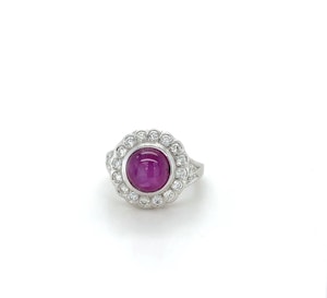 Exquisite 5.71ct unheated Burmese Cabochon star ruby & diamond cluster ring