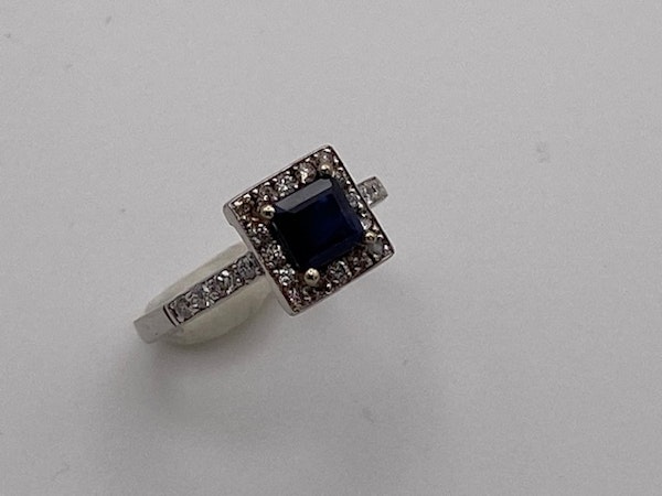 Deco style rectangular diamond and sapphire  cluster ring - image 2