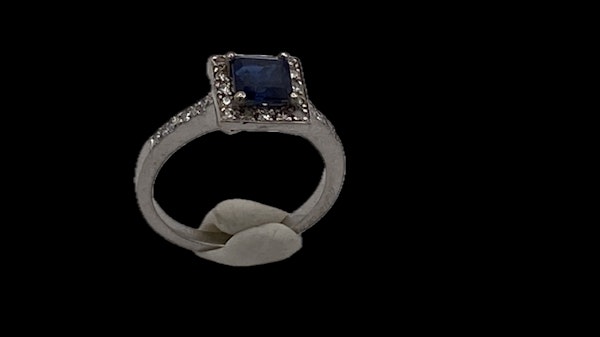 Deco style rectangular diamond and sapphire  cluster ring - image 4