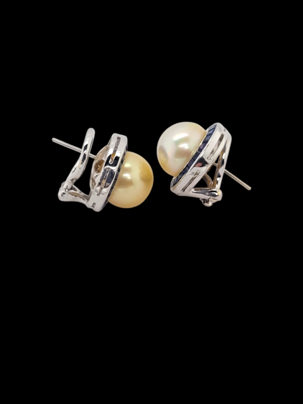 Pair of vintage South Sea pearl and calibre sapphire earrings SKU: 7870 DBGEMS - image 2