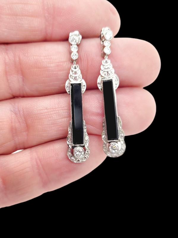 Art deco 1920's onyx and diamond drop earrings SKU: 7877 DBGEMS - image 2