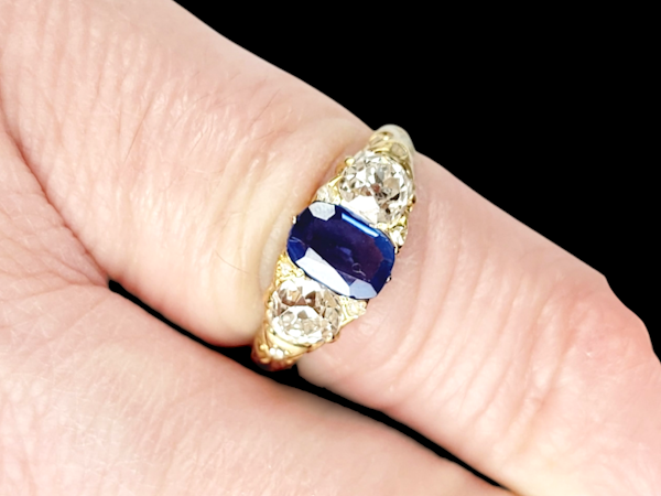 Antique sapphire and diamond carved half hoop engagement ring SKU: 7881 DBGEMS - image 2