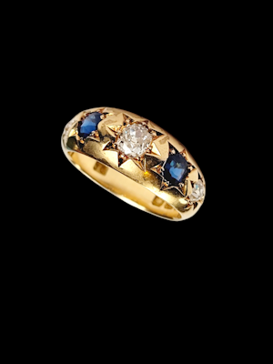 Antique sapphire and diamond Gypsy set ring SKU: 7889 DBGEMS