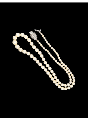 Art deco old mine cut diamond clasp on graduating pearl necklace SKU: 7892 DBGEMS