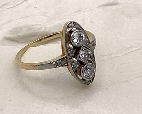 Edwardian lozenge shape 3 stone diamond ring with diamond shoulders - image 2